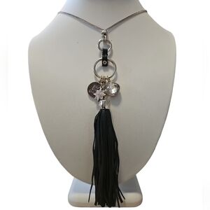 White House Black Market Tassel Charm Crystal Long Necklace